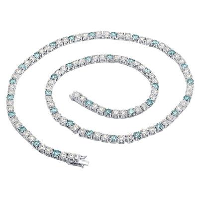 China CLASSIC 18 Inches 100% White Gold Round Cut 5.0MM 0.5CT Blue Silver Plated Moissanite Gemstone Charm Tennis Pendant Necklaces 0.5CT D Color for sale