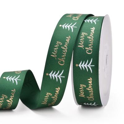 China Wholesale Custom Recyled Logo Polyester Ribbon Gold Foil Grosgrain Printed Ribbon for Gifts or Decoration for sale