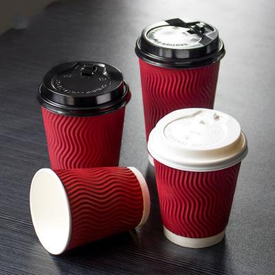 China 8oz 12oz 16oz Recycled Materials Double Materials Paper Cups Wall Ripple Custom Disposable Printed Coffee Cups With Sleeve And Lips for sale