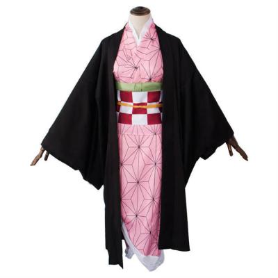 China Anime Demon Kimetsu Eco-friendly Soft Material Killer No Yaiba Long Dress Masks Cute Kamado Nezuko Cosplay Costume Sets for sale