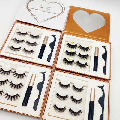 China Long 2020 newest double natural magnetic eyeliner and magnetic eyelashes kit, magnetic eyelashes with tweezers for sale