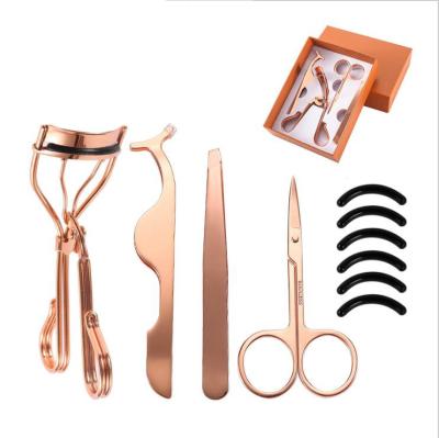 China Eyelash Curler Eyebrow Tweezers Scissor False Eyelash Applicator with Customized Lash Curler 4Pcs Gold Eyelash Curler Set Case Packing for sale