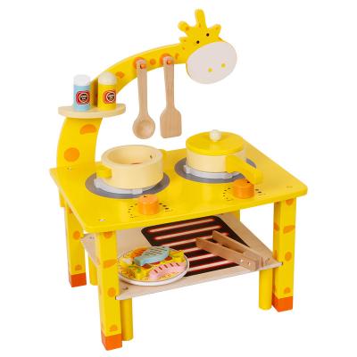 China Wooden Kids Kitchen Toys Giraffe Kitchen Barbecue Pretend Playhouse Food Recognition Cooking Set Toys for sale