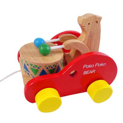 China Intelligence Developing Educational Wooden Pull Along Toys, Funny Bear Car Wooden Baby Push Along Toys for sale