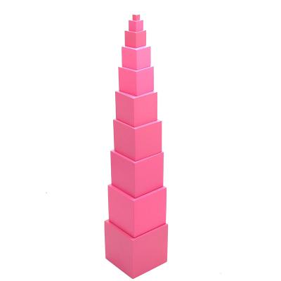 China Building Toy Preschool Toys Educational Montessori Toys Solid Wood Cube Building Block Montessori Sensory Pink Tower for sale