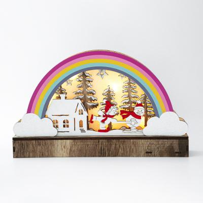 China Home Festival Decoration Christmas Wooden Rainbow LED Light Decoration Ornaments Lights for sale