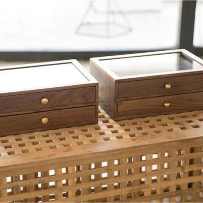 China United States Double Drawer Wooden display box jewelry watch storage wooden box black walnut desktop storage box for sale