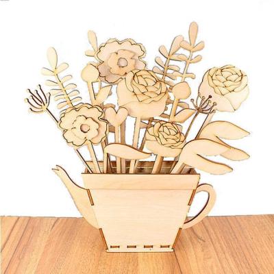 China DIY PLAY 2022 High Quality 3D Wooden Puzzle Vase DIY Craft Flower Arrangements Educational Toy for sale