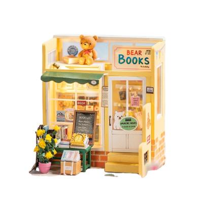 China Free Time Preschool Educational Series Decompression Wooden Assembly Toys Handmade Mini Bookstore Partyhouse Creative Gifts and Florist for sale