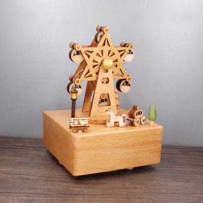 China Europe Hot sales Cannon melody ferris wheel and carriage solid wood music box Arts and Crafts toys for kids for sale