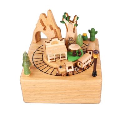 China Wood Factory sale Wooden Music Box hand-cranked City of sky musical box for Present for sale