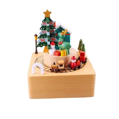 China Merry Christmas Wooden Wooden Music Box Operated Musical Toys Decorations Hand Crank Gifts for sale