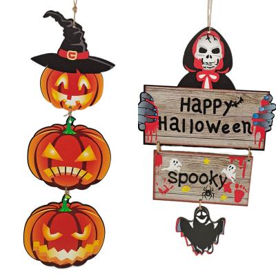 China Halloween Decorations Hot Sales Indoor Wall Decor Art Pumpkin Ghosts Hanging Ornaments Spooky Wooden Halloween Decorations On Trees for sale