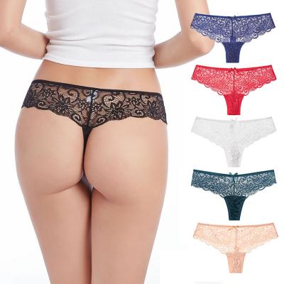 China Breathable Full Lace Transparent Tanga Briefs G - String Hollow Out Female Lingerie Sexy Women's Low Rise Thongs Panties for sale