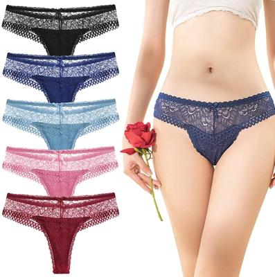 China Breathable T Back See Through G-Strings Sexy Lace Bikini Panties Teens Underwear Women Cotton Lace Thongs for sale