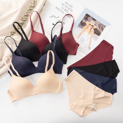 China Antibacterial Women Seamless Bra Set Sexy Low Waist Panties Wire Free Bra Cotton Lingerie Bralette Female Underwear Set Bra Set for sale