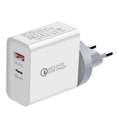 China Type-C US/EU/UK/AU Dual Charger Ports PD+QC3.0 Fast Charger Palladium 36W PD+QC3.0 Adapter for sale