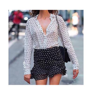 China Breathable European Supermodel Street Shoot With The Same Skinny Black Polka Dot Blouse Summer Dress Retro Fashion for sale