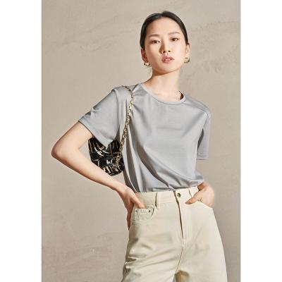 China Women's Hot Sale Silk T-shirt Anti-wrinkle Silk O Neck Simple Short Sleeve T-Shirts for sale