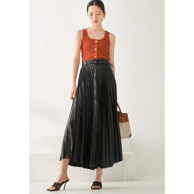 China New Style Spring Summer Solid Color Handfeel Polyester Pleats Breathable Silk Skirt for sale