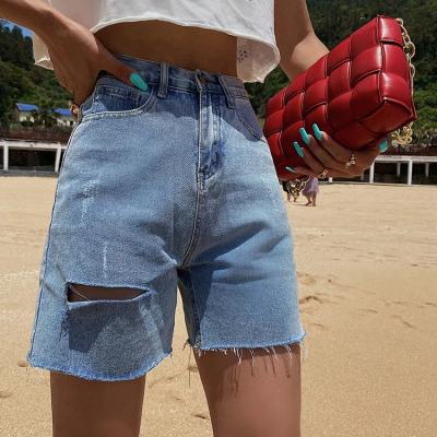 China New Fashion QUICK DRY High Waist Straight Loose Plus Size Ripped Denim Casual Shorts For Women for sale