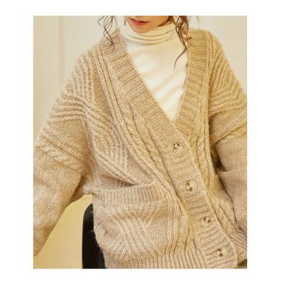 China New Design Fashionable Women's Oversized Sweater QUICK DRY V-Neck Fluffy Knitted With Button Cardigan for sale