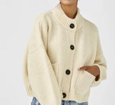 China European Style Solid Color QUICK DRY Sleeve Long Rib Knitted Casual Sweater Loose Cardigan For Women for sale