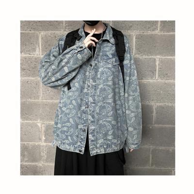 China Anti-Wrinkle Loose Paisley Graphic Loose Jean Jacket Long Sleeve Denim Jacket Coat for sale