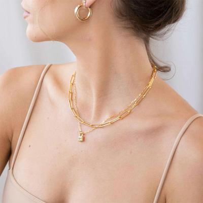 China Candado Chapado Oro Joyas De Oro Layered Choker Necklace Women Chain Necklace FASHIONABLE Chain Necklace Lock Stainless Steel for sale