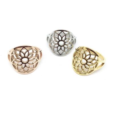 China FASHIONABLE Gold Plated Flower Lotus Rings Tarnish Resistant Jewelry Making Finger Ring Women from Joyeria Fina Stainless Steel From China Flower for sale