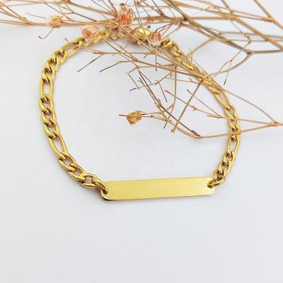 China FASHIONABLE Engrave Stainless Steel Empty Gold Plated Rectangle Geometric Bracelet Jullieri Jewelri Single Bar ID Bar Chain Bracelet for sale