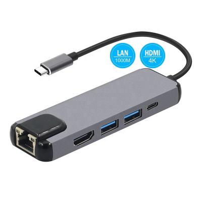 China Computer PC Laptop Xput USB 3.1 C C Hub Converter Multi 5 in 1 to HDMI HDTV 4K USB C RJ45 Ethernet Adapter for Macbook Pro for sale