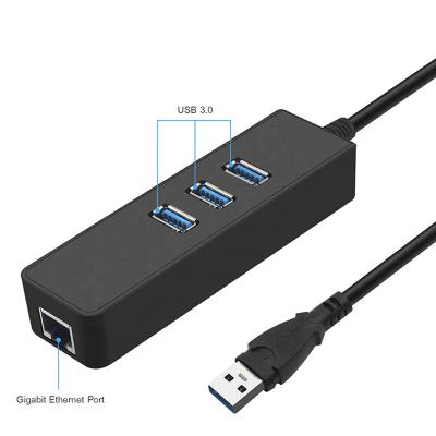 China Laptop PC Xput 3-Port 3 Ports USB 3.0 Hub with Gigabit Ethernet LAN RJ45 Network Converter Adapter for sale