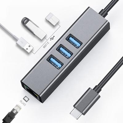 China Laptop PC Xput 4-In-1 USB-C USB 3.1 Type C Hub to 3-Port USB 3.0 Hub with Gigabit Ethernet RJ45 Lan Adapter for sale