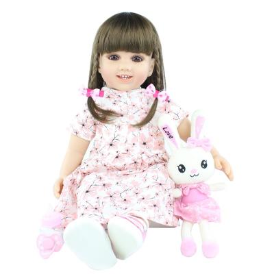 China Soft Cartoon Toy 60cm Silicone Girl Toy For Girl Pink Dress Princess Toddler Babies Long Hair Dress Up Reborn Doll for sale