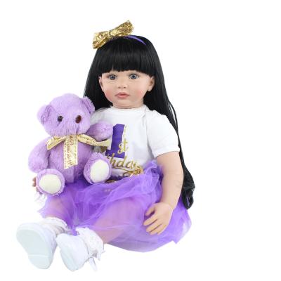 China Changeable Soft Silicone Dressing 60 Cm Reborn Baby - Doll Toys For Girl 24 Inch Long Black Hair Princesses Toddler Dress Up Bebe Kids Birthday Gift for sale