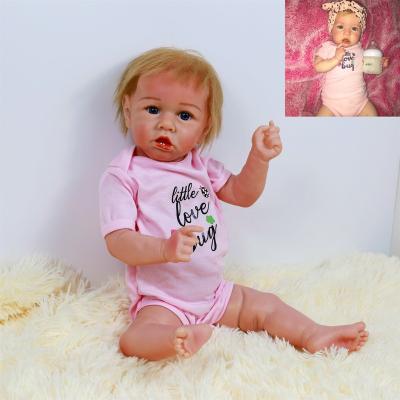 China Cartoon toy 22 inch 55 cm bebe reborn baby - doll denim suspender skirt exquisite girl doll with headband for girl toy for sale