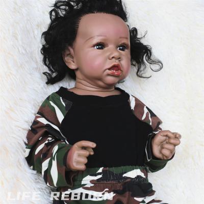 China 22' Eco-friendly Material African American Small Baby Cute 100% Silicone Real Black Baby Dolls With Afro Hair for sale