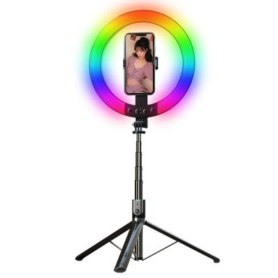 China Foldable Hot Sale Flexible Tripod Selfie Stick With RGB Ring Light Aluminum Alloy With Wireless Remote Control for sale