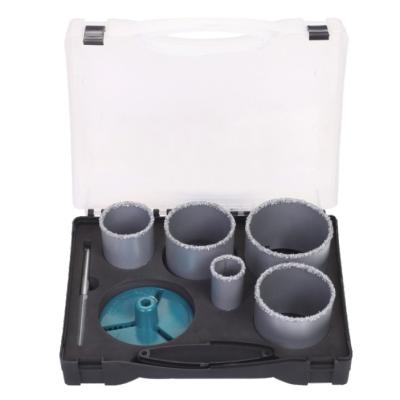 China 7PC Tungsten Carbide Gritted Hole Saw Kit 92HRC Hardness Sand Blast Surface Treatment for sale