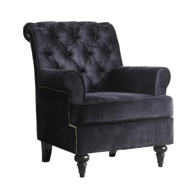 China New design black velvet fabric leisure armchair super comfortable modern simple style seater wooden sofa chair for sale