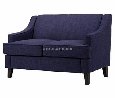 China Dark wood tapered legs upholstered in blue canvas fabric loveseat modern arm loveseat swoop for sale