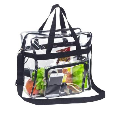 China NATIONAL Clear PVC Plastic Transparencies See Through Adjustable Shoulder Strap Zippered Tote Bag Stadium Approved for sale