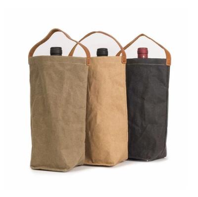 China Customized Promotional Waterproof Logo Champagne Red Wine Beer Bottle Holder Storage Drinks Cooler Waxed Canvas Tote Wine Bag With Handle for sale