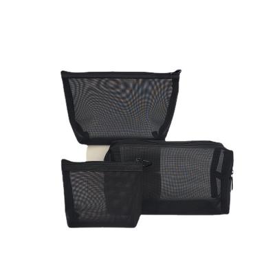 China Fashion Black Mesh Makeup Bag Transparent Travel Organizer Multifunctional Cosmetic Toiletry Bag Pouch for sale