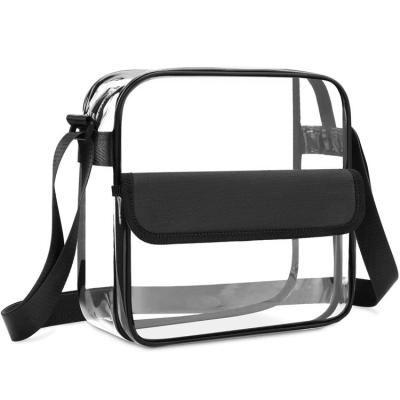 China Wholesale Recyclable Eco-Friendly Portable Durable Reusable Clear PVC Zipper Storage Clear Grocery Bag With PP Webbing Handle for sale