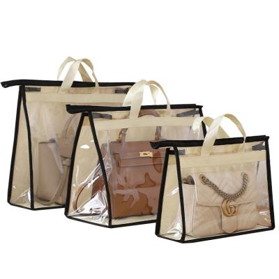 China Wholesale Customized Portable Reusable Clear Dustproof Lovely Recyclable PVC Storage Tote Bag With PP Strap Handle for sale