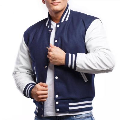 China Wholesale Customizable Royal Blue QUICK DRY Wool Body And Bright White Leather Sheath Letterman Jackets Mens for sale