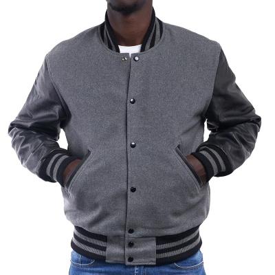 China 2021 New Products Black Wool Gray Leather Sleeves Letterman Varsity Body Jacket Custom QUICK DRY for sale