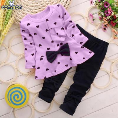 China Conyson Spring Custom Cute Casual Autumn Outfits Dress +Pants 2Pcs Baby Clothes Skirt Flip Flops Dress Up Set Kids Loungewear for sale